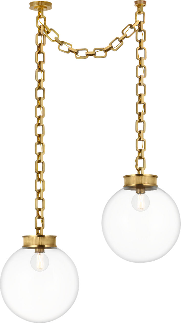 Bellamy 2 Light Statement Chain 16" Globe Chandelier in Soft Brass with Clear Glass
