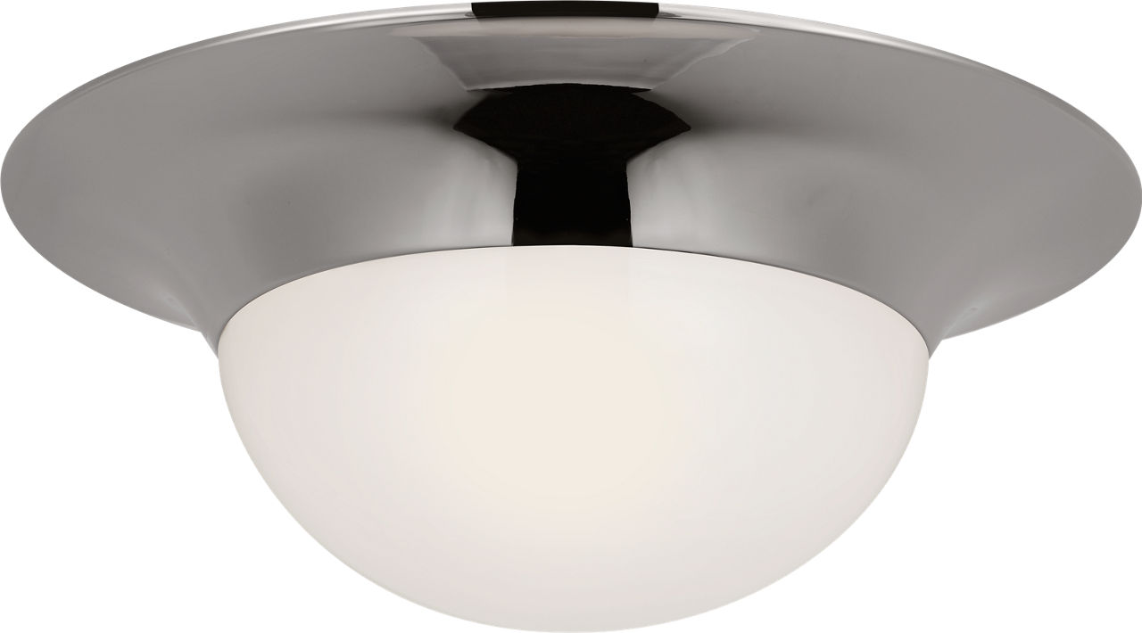 Cluny 18" Flush Mount in Polished Nickel with White Glass