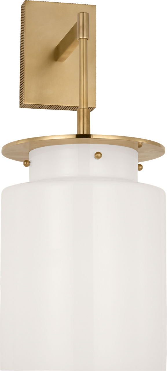 Elias 23" Sconce in Antique-Burnished Brass with White Glass