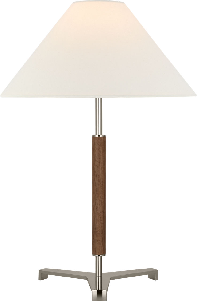 Amaya 20" Table Lamp in Polished Nickel and Walnut with Linen Shade