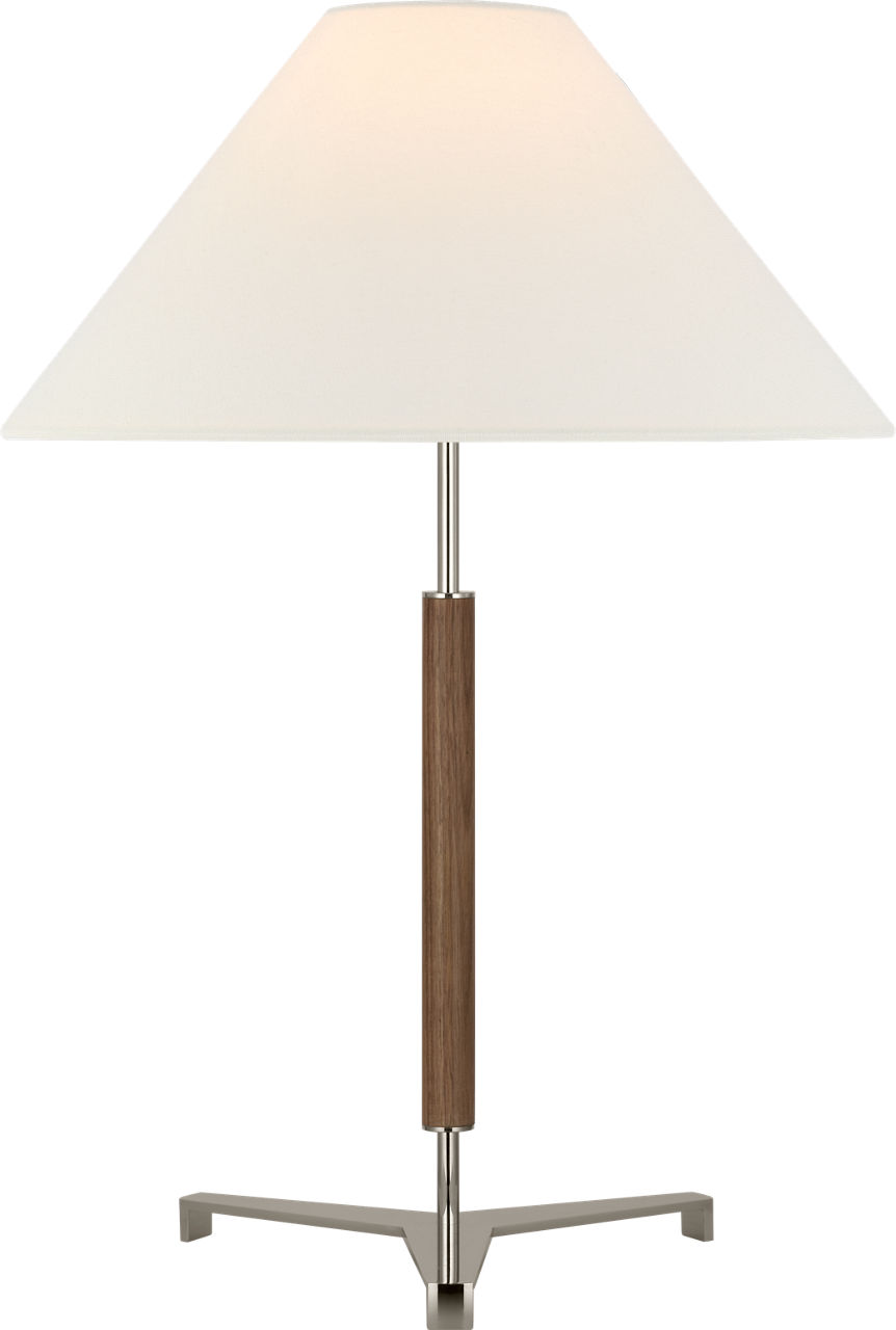Amaya 28" Table Lamp in Polished Nickel and Walnut with Linen Shade