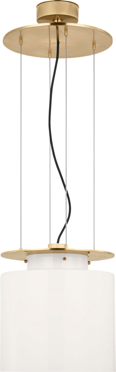 Elias 13" Floating Pendant in Antique-Burnished Brass with White Glass