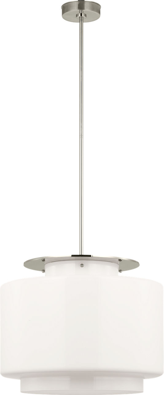 Elias 20" Pendant in Polished Nickel with White Glass