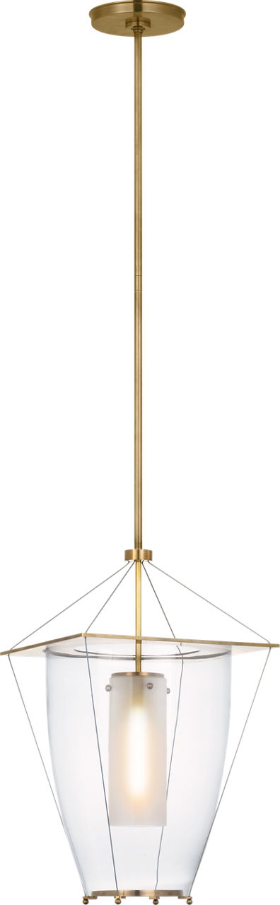 Ovalle 13" Lantern in Antique-Burnished Brass with Clear Glass