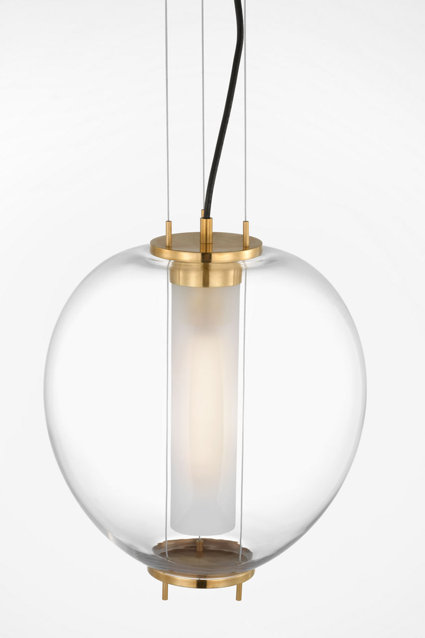 Taro 13" Lantern in Antique-Burnished Brass with Clear Glass