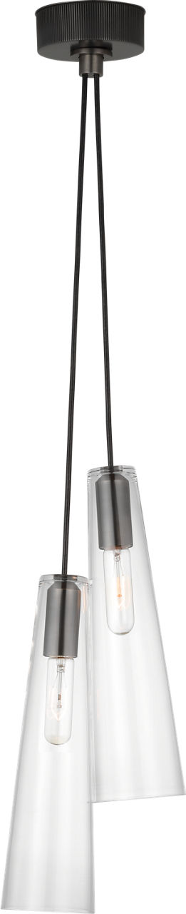 Osvaldo 4" Double Pendant in Bronze with Clear Glass