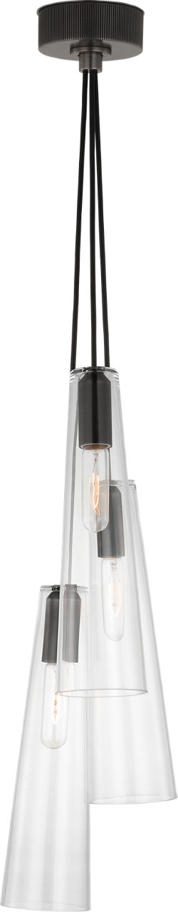 Osvaldo 4" Triple Pendant in Bronze with Clear Glass