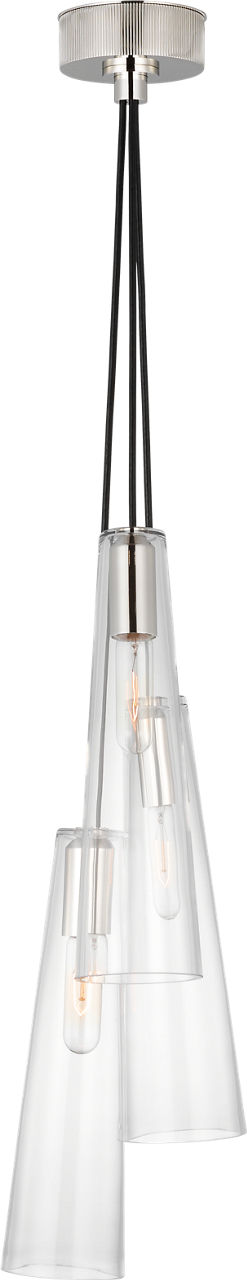 Osvaldo 4" Triple Pendant in Polished Nickel with Clear Glass