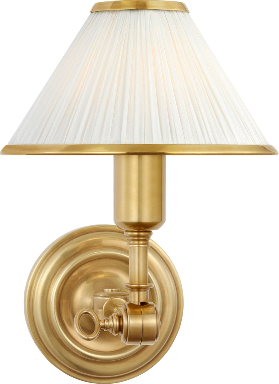Anette Single Sconce in Natural Brass with Silk Pleated Shade