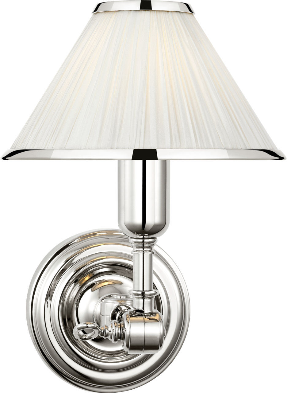 Anette Single Sconce in Polished Nickel with Silk Pleated Shade