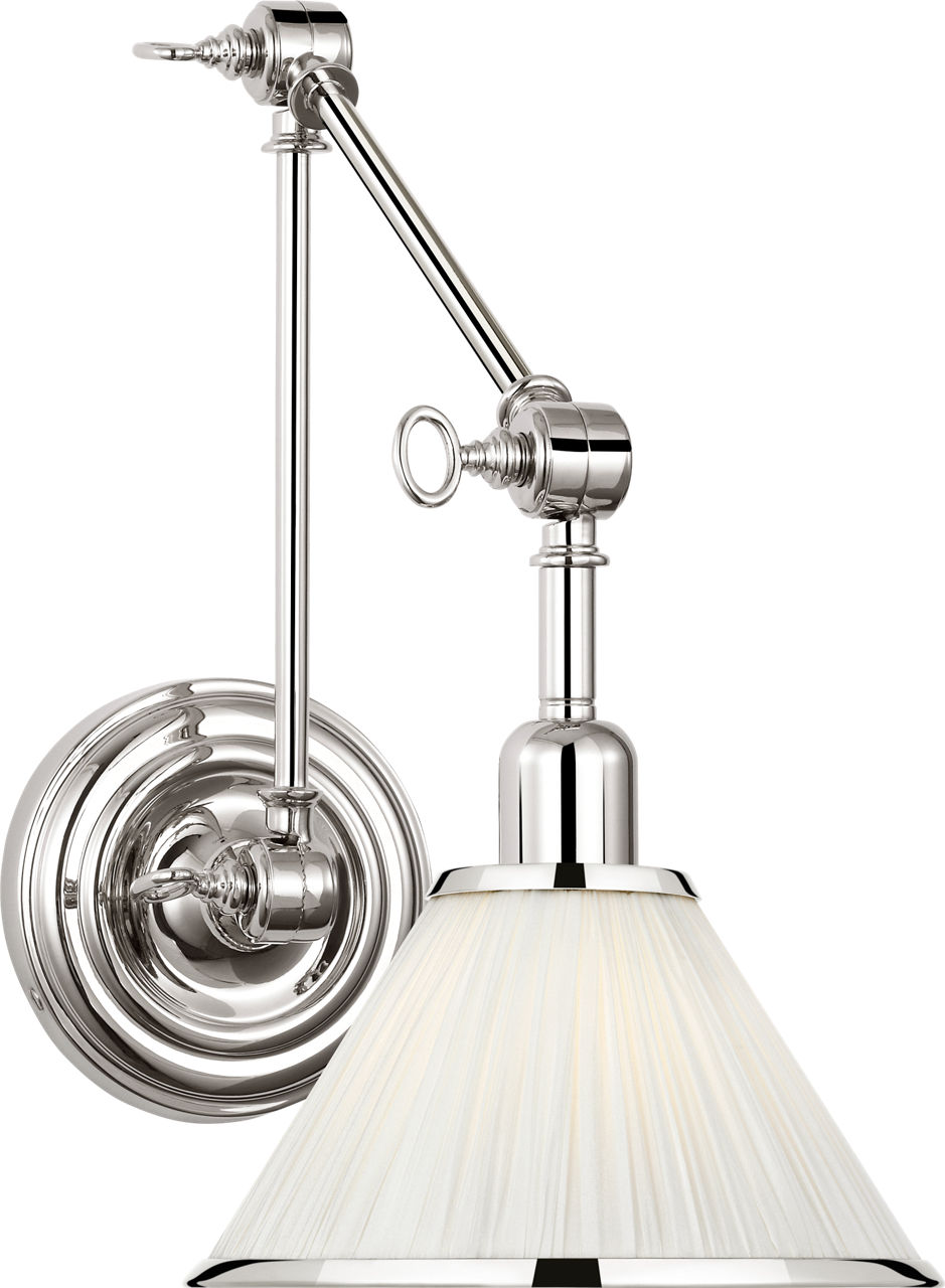 Anette Library Light in Polished Nickel with Silk Pleated Shade