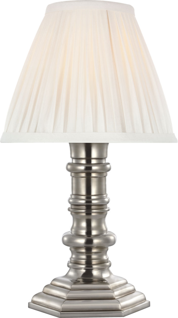 Thatcher 12" Cordless Accent Lamp in Butler's Silver with Silk Pleated Shade