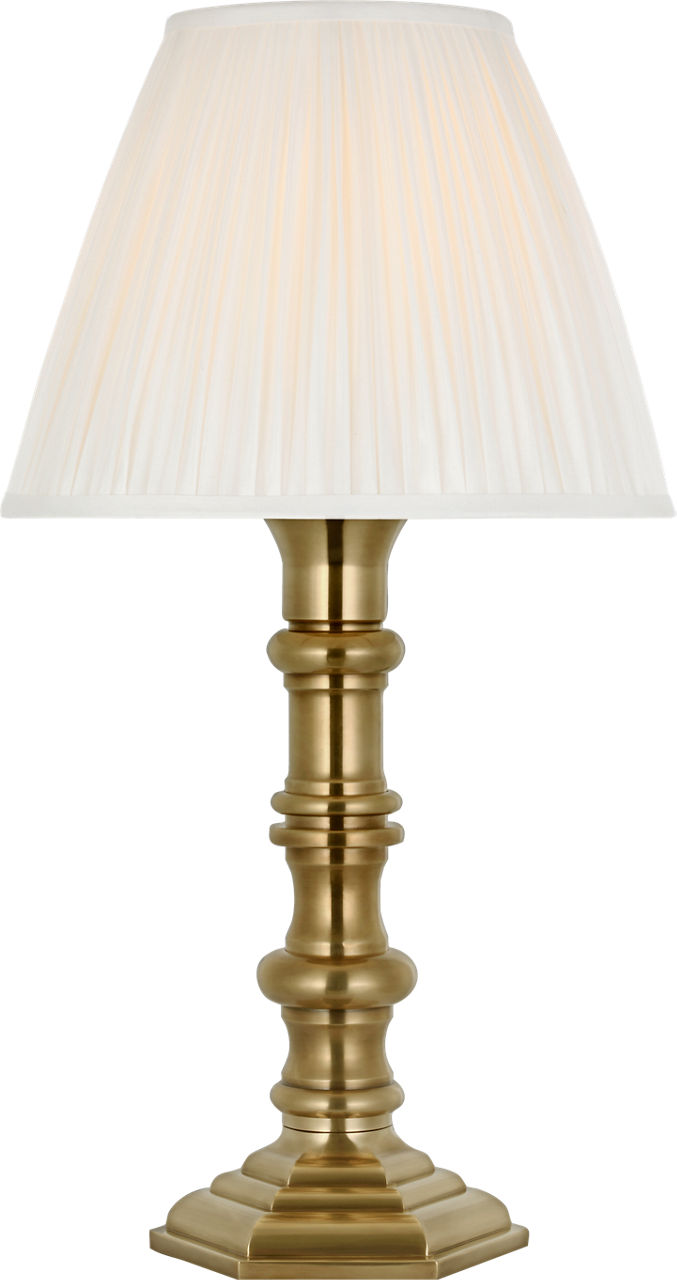 Thatcher 21" Cordless Table Lamp in Natural Brass with Silk Pleated Shade RL 3056NB-SP-CL