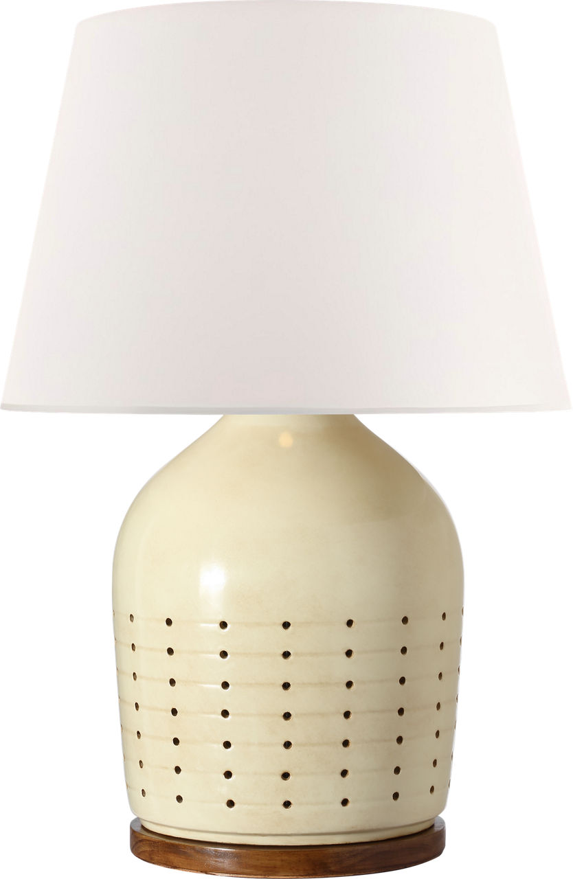 Halifax 28" Cordless Pierced Ceramic Table Lamp in Coconut with Linen Shade