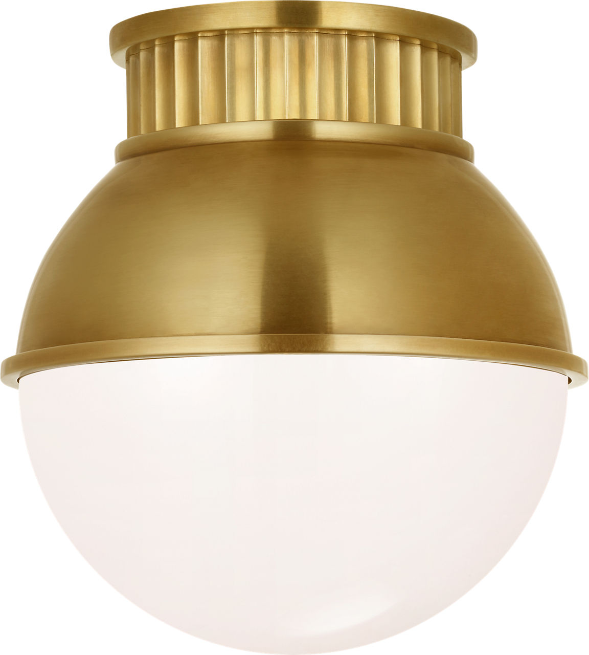 Cavill 8" Flush Mount in Natural Brass with Natural Brass Hood and White Glass