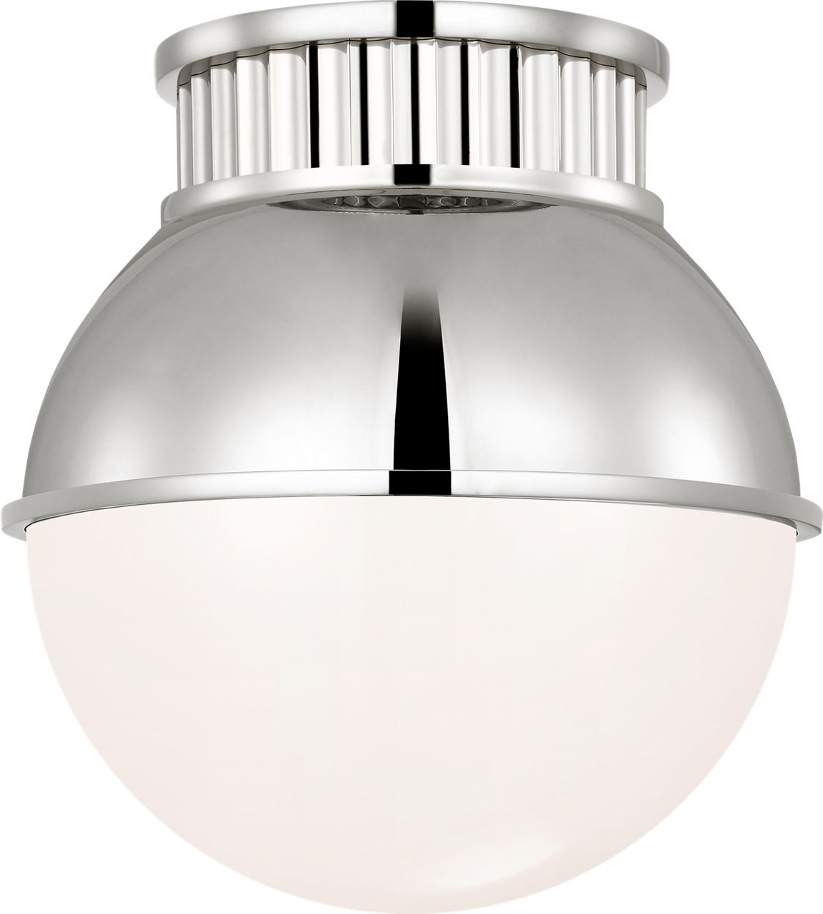 Cavill 8" Flush Mount in Polished Nickel with Polished Nickel Hood and White Glass