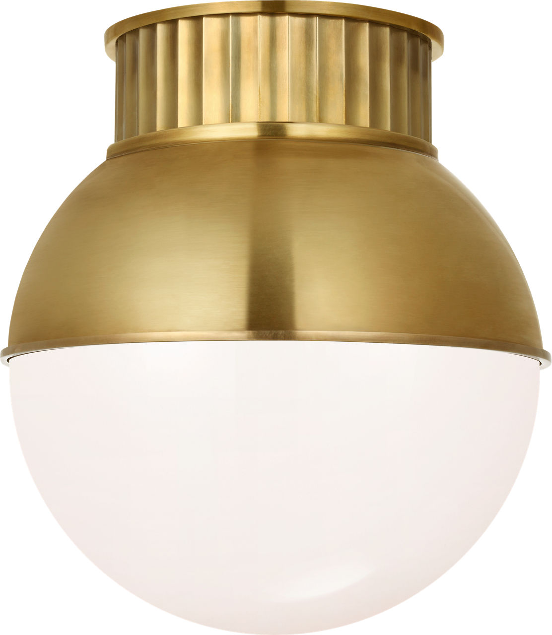 Cavill 12" Flush Mount in Natural Brass with Natural Brass Hood and White Glass