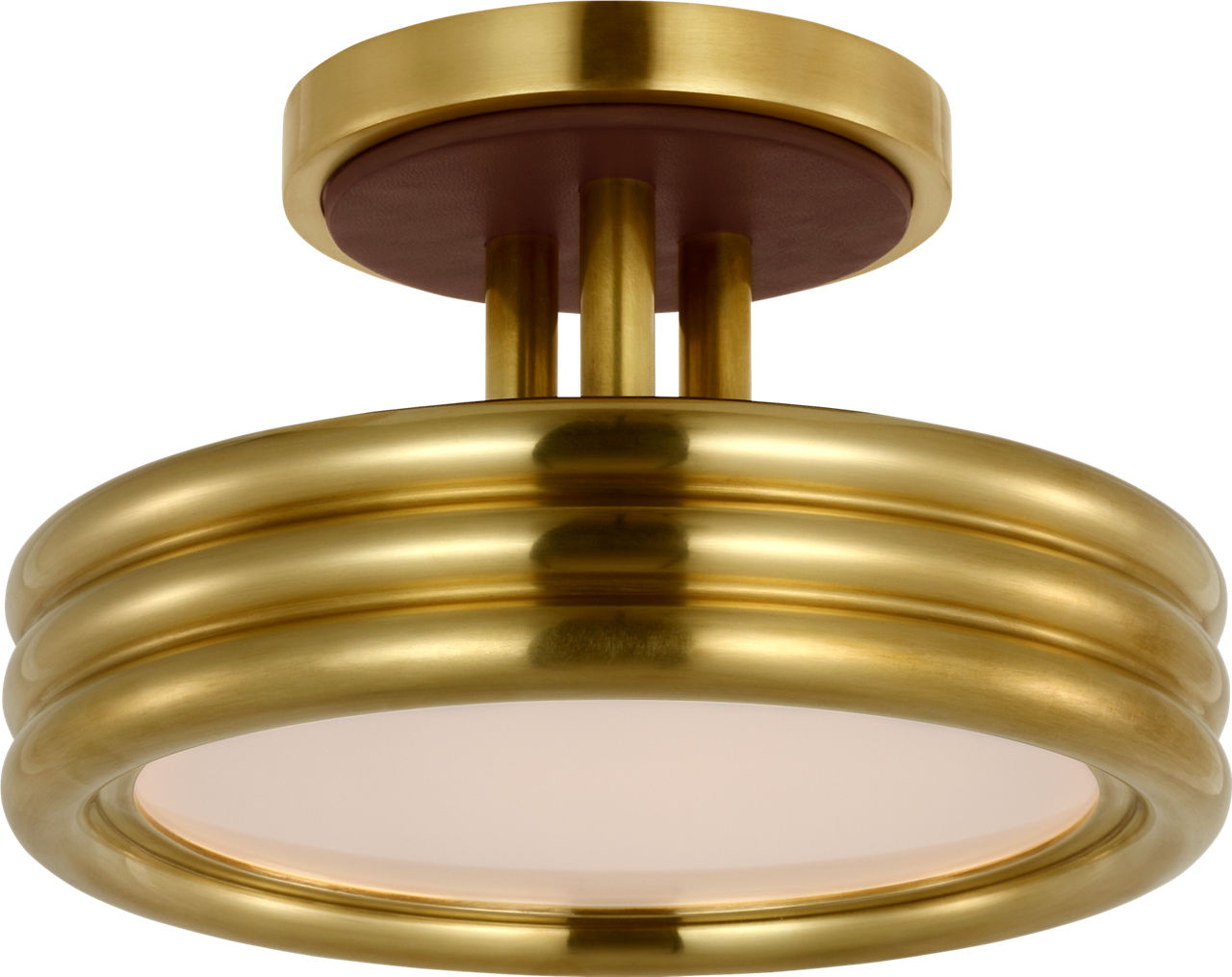 Hudson St. 8" Semi-Flush Mount in Natural Brass and Carob Leather