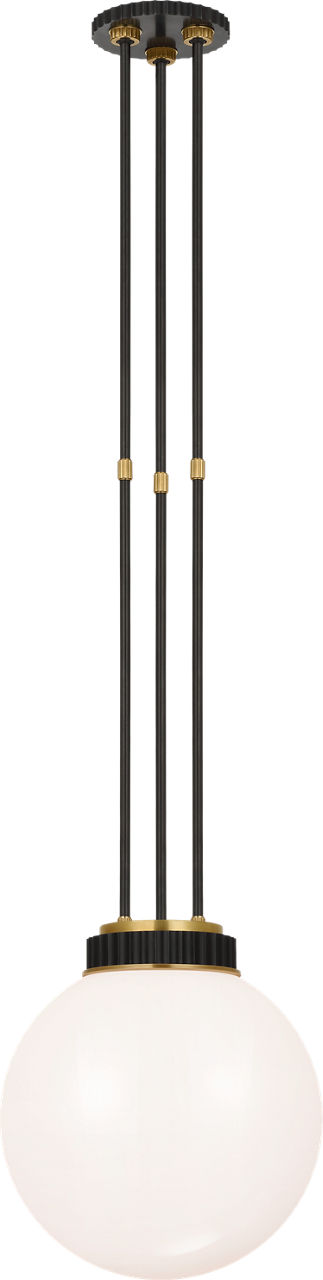 Cavill 12" Pendant in Bronze and Natural Brass with White Glass