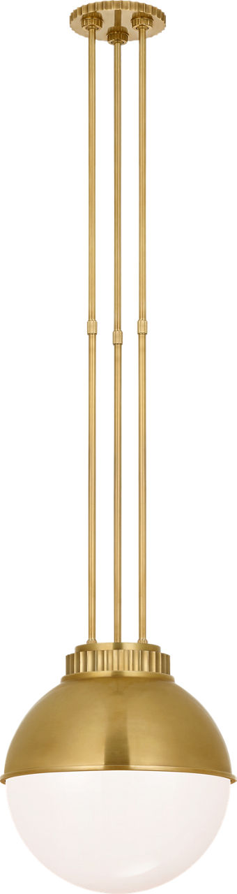 Cavill 12" Pendant in Natural Brass with Natural Brass Hood and White Glass