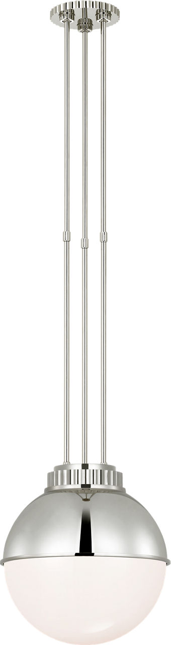 Cavill 12" Pendant in Polished Nickel with Polished Nickel Hood and White Glass