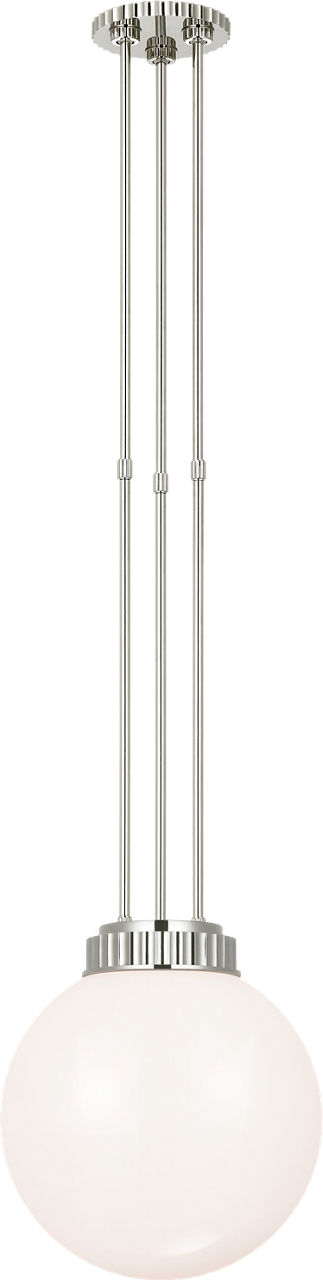 Cavill 12" Pendant in Polished Nickel with White Glass