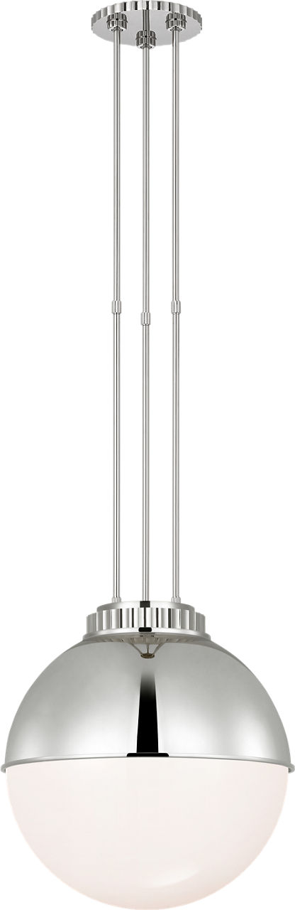 Cavill 16" Pendant in Polished Nickel with Polished Nickel Hood and White Glass