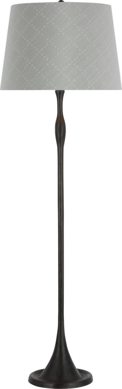 Romero Medium Floor Lamp in Bronze with Schumacher 18" Sky Elin Check Empire Shade