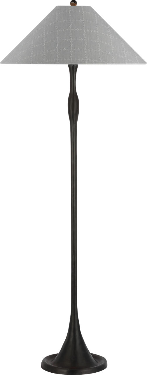Romero Medium Floor Lamp in Bronze with Schumacher 21" Sky Elin Check Flare Shade