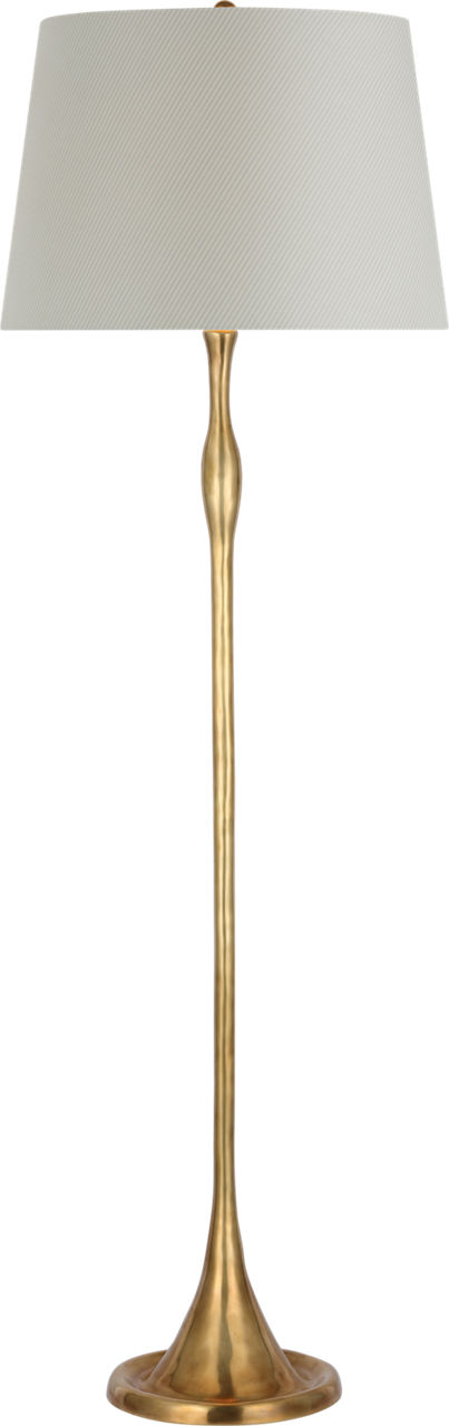 Romero Medium Floor Lamp in Hand-Rubbed Antique Brass with Schumacher 18" Blue Charee Stripe Empire Shade