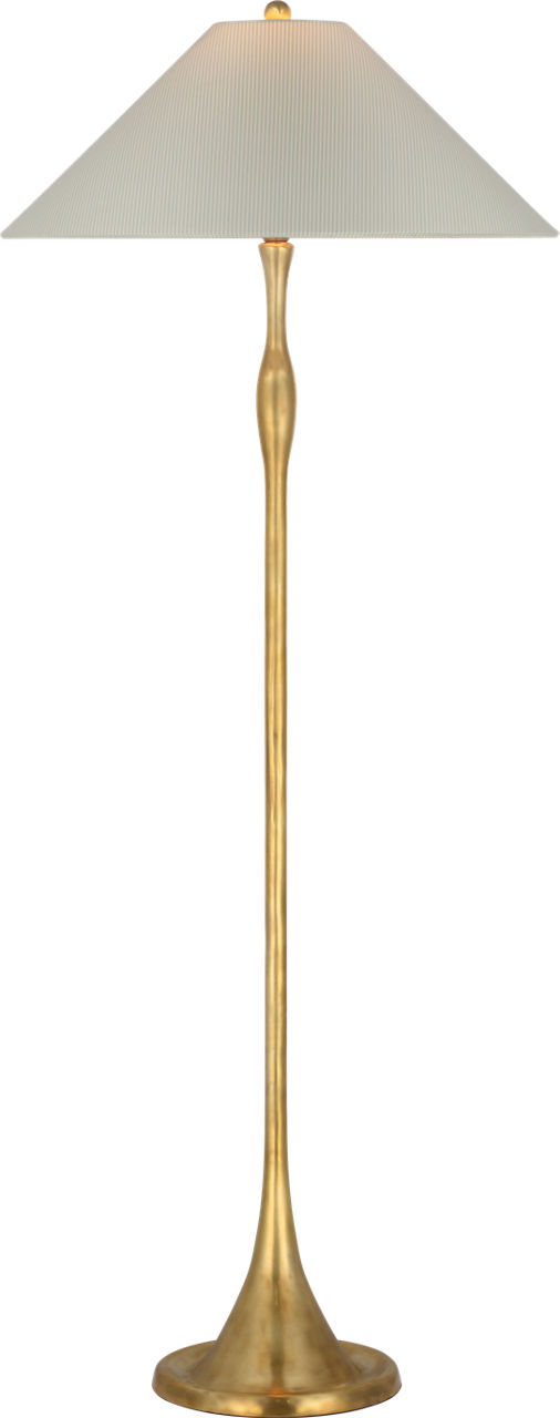Romero Medium Floor Lamp in Hand-Rubbed Antique Brass with Schumacher 21" Blue Charee Stripe Flare Shade