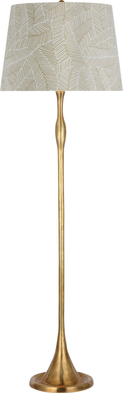 Romero Medium Floor Lamp in Hand-Rubbed Antique Brass with Schumacher 18" Taupe Abstract Leaf Empire Shade