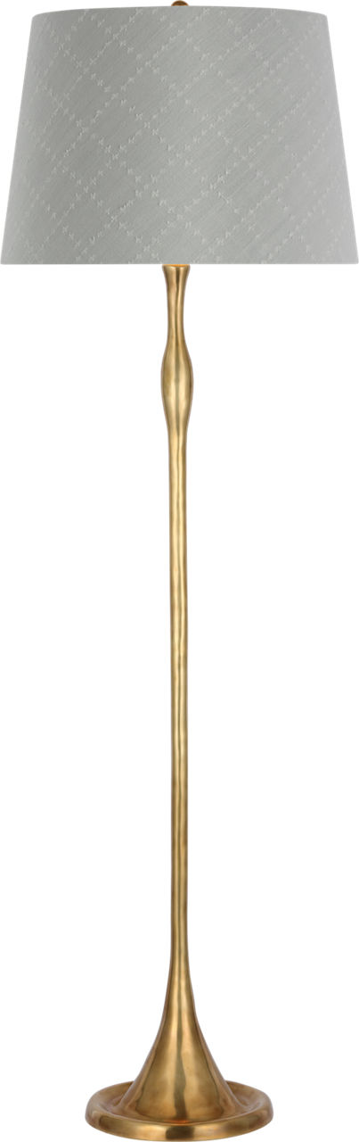 Romero Medium Floor Lamp in Hand-Rubbed Antique Brass with Schumacher 18" Sky Elin Check Empire Shade