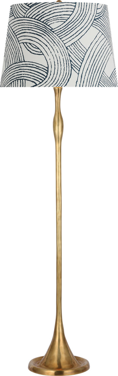 Romero Medium Floor Lamp in Hand-Rubbed Antique Brass with Schumacher 18" Blue Freeform Empire Shade