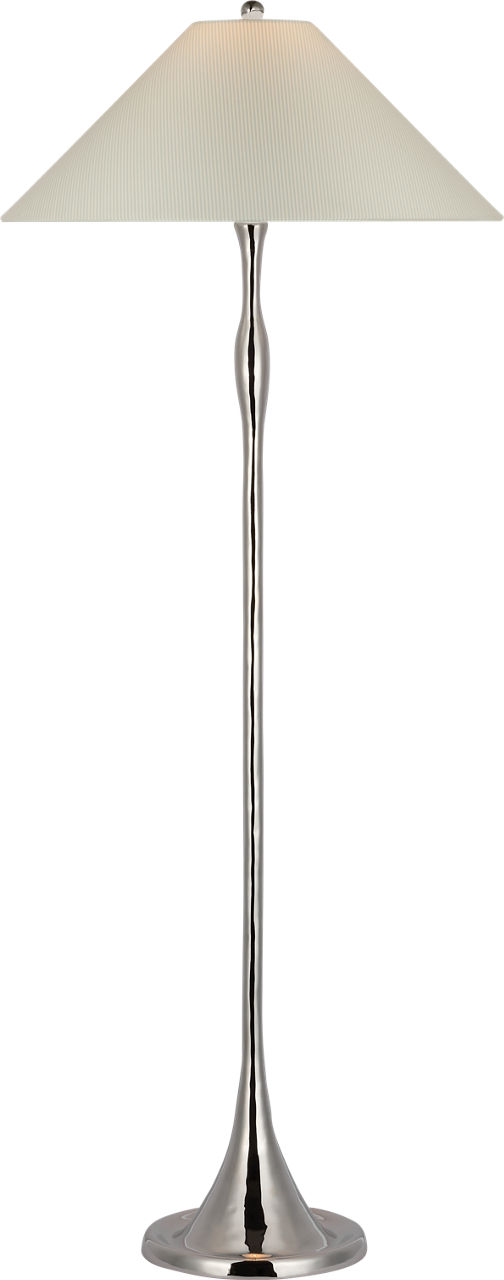 Romero Medium Floor Lamp in Polished Nickel with Schumacher 21" Blue Charee Stripe Flare Shade
