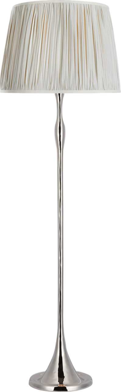 Romero Medium Floor Lamp in Polished Nickel with Schumacher 18" Blue Charee Stripe Pleated Empire Shade