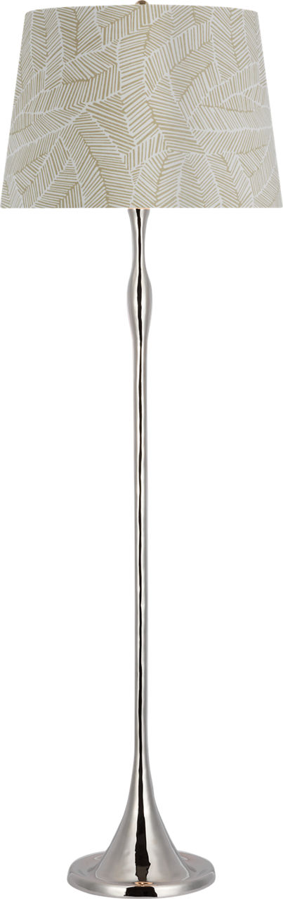 Romero Medium Floor Lamp in Polished Nickel with Schumacher 18" Taupe Abstract Leaf Empire Shade