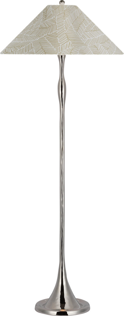 Romero Medium Floor Lamp in Polished Nickel with Schumacher 21" Taupe Abstract Leaf Flare Shade