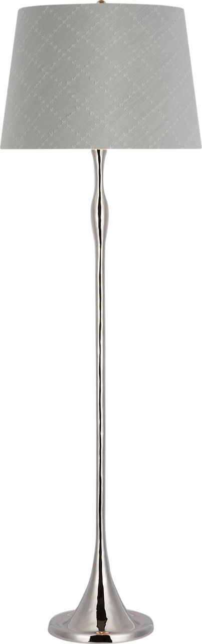 Romero Medium Floor Lamp in Polished Nickel with Schumacher 18" Sky Elin Check Empire Shade