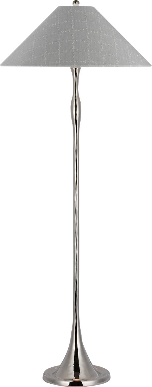 Romero Medium Floor Lamp in Polished Nickel with Schumacher 21" Sky Elin Check Flare Shade