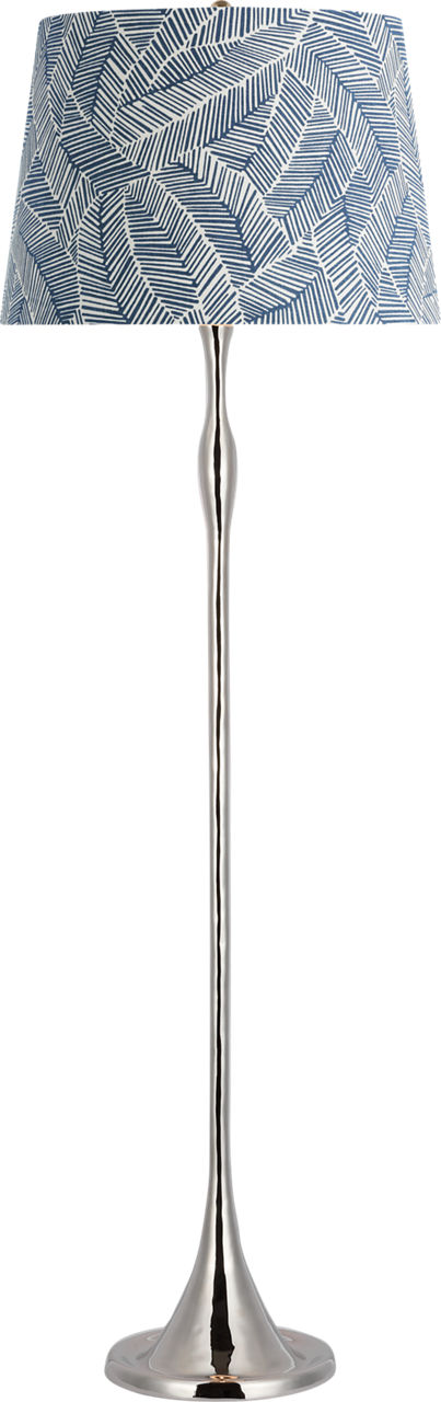 Romero Medium Floor Lamp in Polished Nickel with Schumacher 18" Navy Abstract Leaf Empire Shade