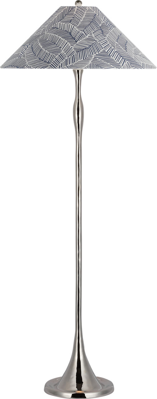 Romero Medium Floor Lamp in Polished Nickel with Schumacher 21" Navy Abstract Leaf Flare Shade