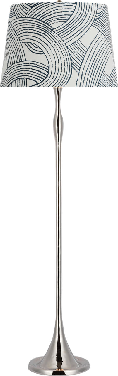 Romero Medium Floor Lamp in Polished Nickel with Schumacher 18" Blue Freeform Empire Shade
