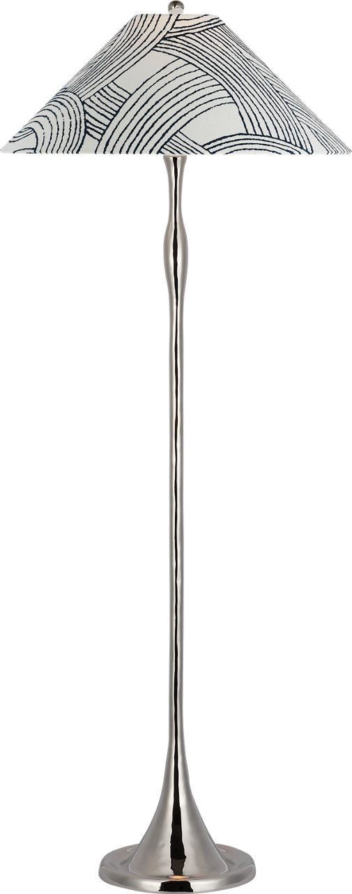 Romero Medium Floor Lamp in Polished Nickel with Schumacher 21" Blue Freeform Flare Shade
