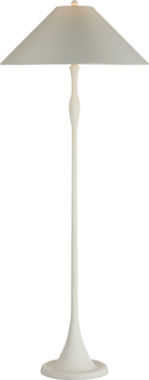 Romero Medium Floor Lamp in Plaster White with Schumacher 21" Blue Charee Stripe Flare Shade