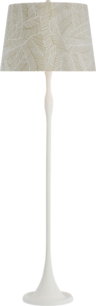 Romero Medium Floor Lamp in Plaster White with Schumacher 18" Taupe Abstract Leaf Empire Shade