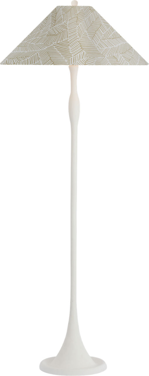 Romero Medium Floor Lamp in Plaster White with Schumacher 21" Taupe Abstract Leaf Flare Shade