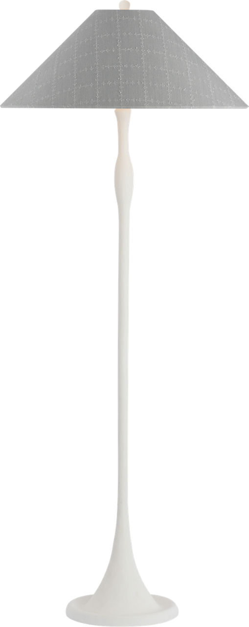 Romero Medium Floor Lamp in Plaster White with Schumacher 21" Sky Elin Check Flare Shade