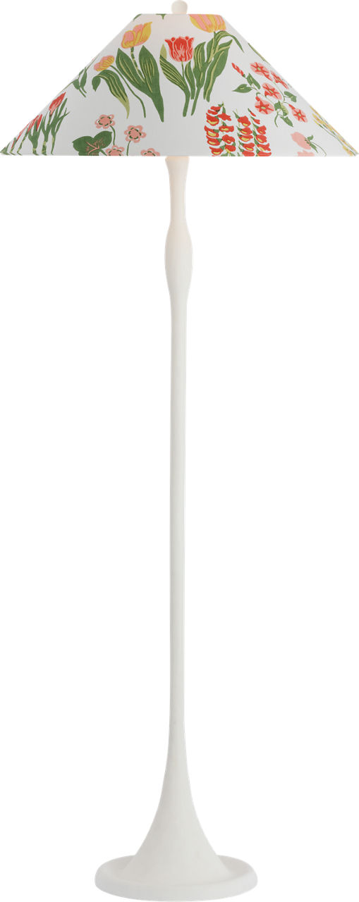 Romero Medium Floor Lamp in Plaster White with Schumacher 21" Pink Carly Flare Shade