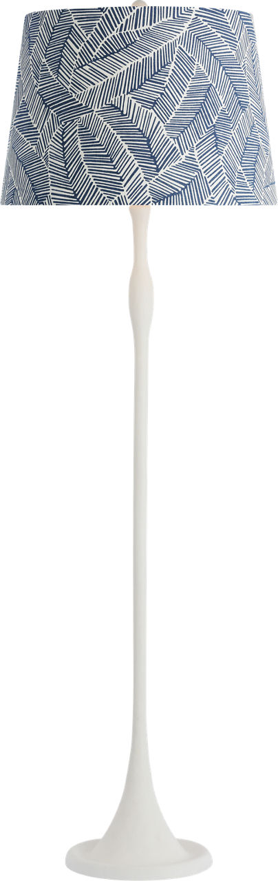 Romero Medium Floor Lamp in Plaster White with Schumacher 18" Navy Abstract Leaf Empire Shade